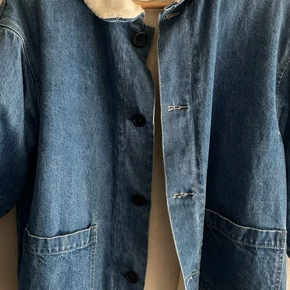 Denim Jean Jacket with Sherpa Collar - Blue - Picture 3 of 4